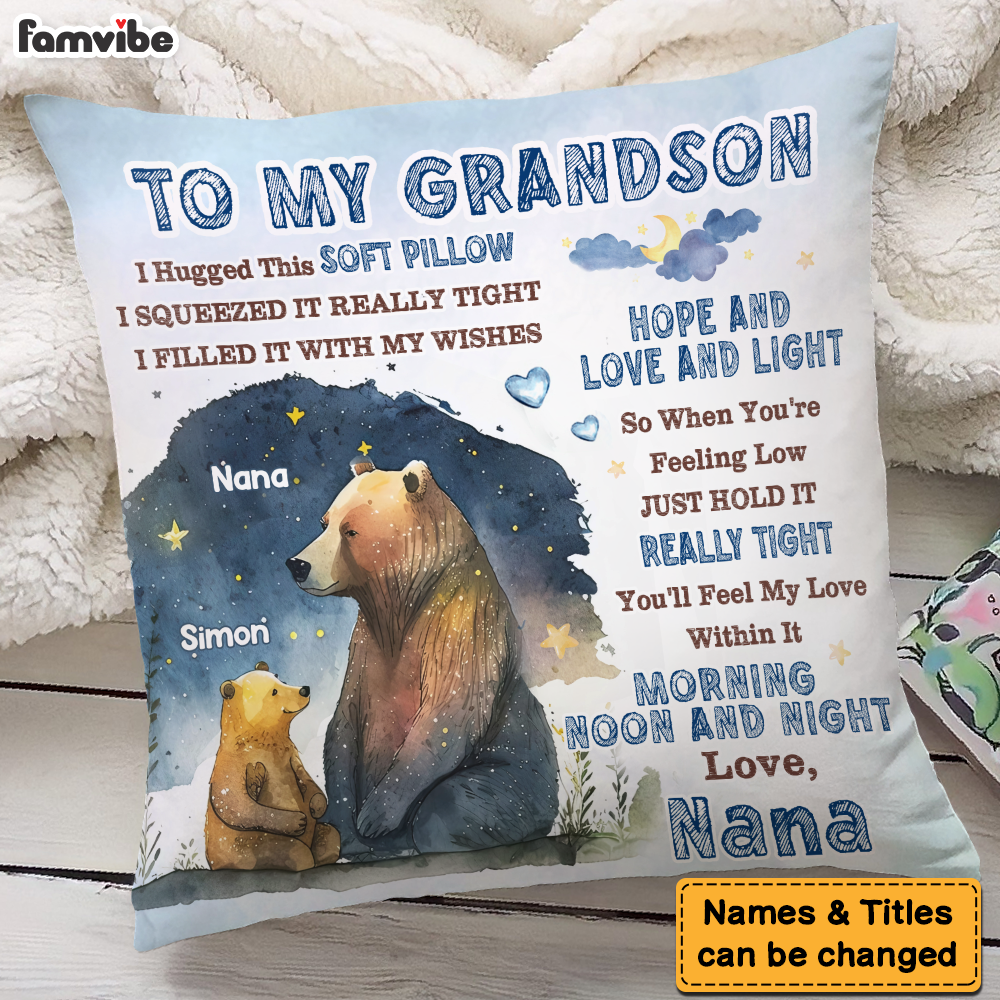 Personalized Gift For Grandson Bear Hug This Pillow 27401 Primary Mockup