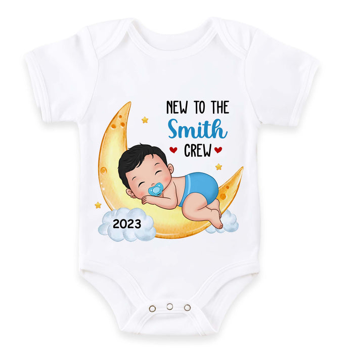Personalized Gift For Newborn Baby New To The Crew Baby Onesie 27413 1