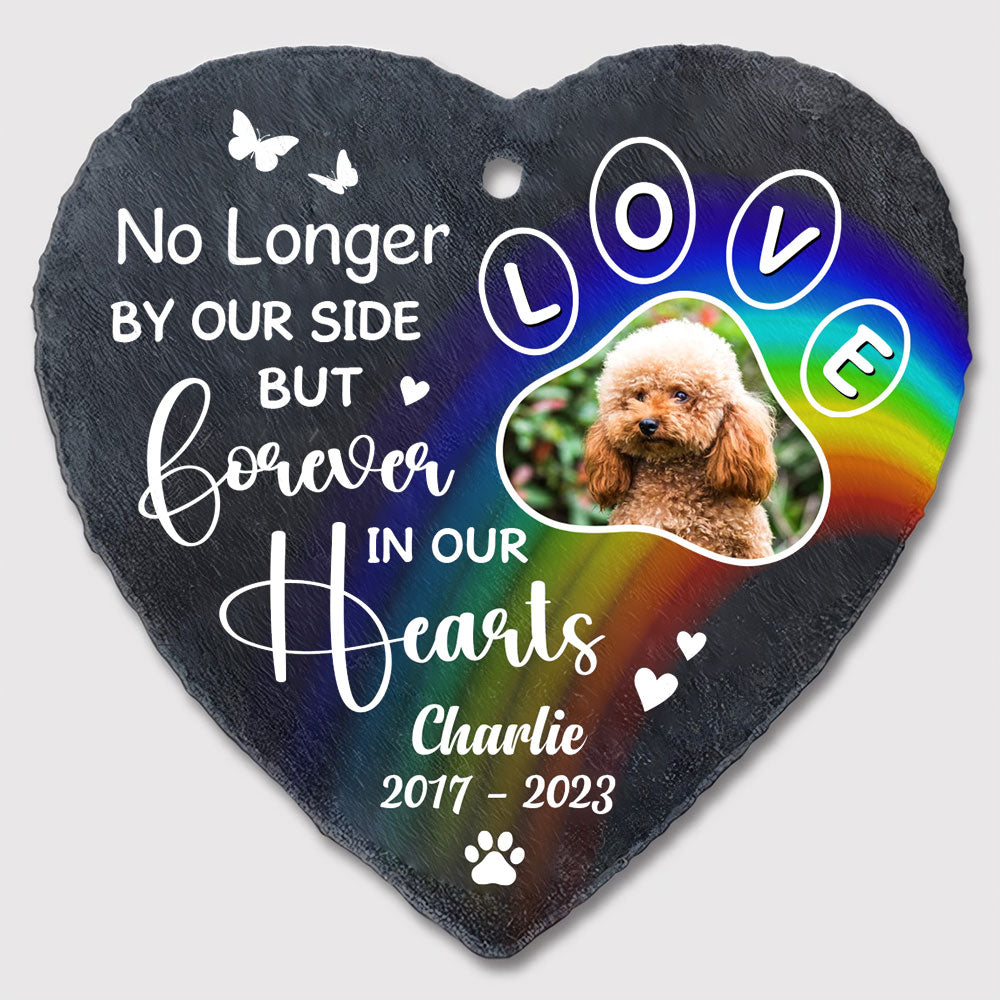 Personalized Photo Memorial Gift For Loss Of Pet No Longer By Our Side But  Forever In Our Hearts Heart Memorial Slate 27423 Primary Mockup