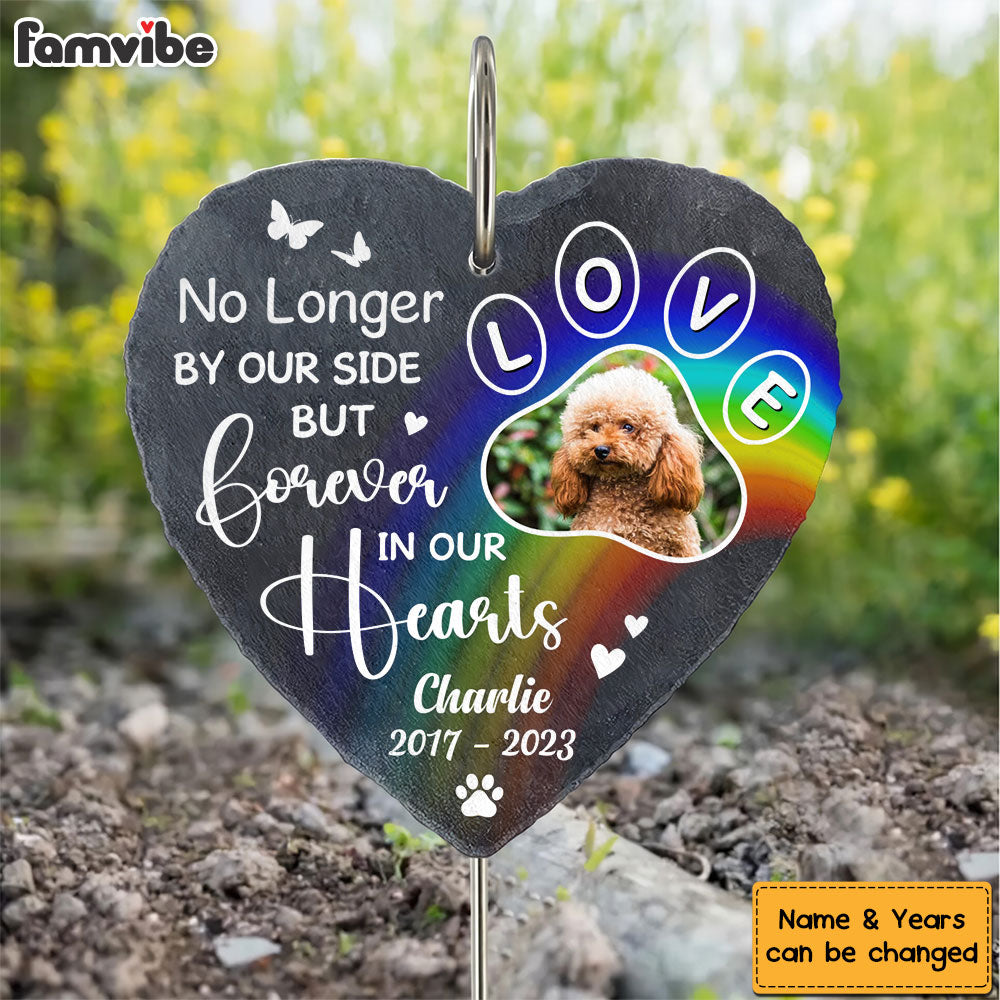 Personalized Photo Memorial Gift For Loss Of Pet No Longer By Our Side But  Forever In Our Hearts Heart Memorial Slate 27423 Primary Mockup
