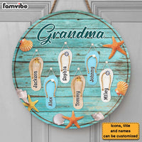Personalized Gift For Grandma Flip Flop Beach Summer Vacation Round Wood Sign 27425 thumb 1