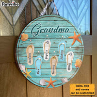Personalized Gift For Grandma Flip Flop Beach Summer Vacation Round Wood Sign 27425 thumb 1