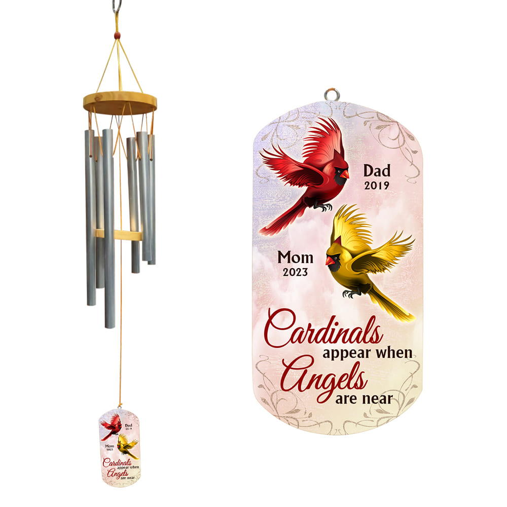 Personalized Gift For Mom Loss Dad Loss Memorial Cardinals Appear When Angels Are Near Wind Chimes 27432 Primary Mockup