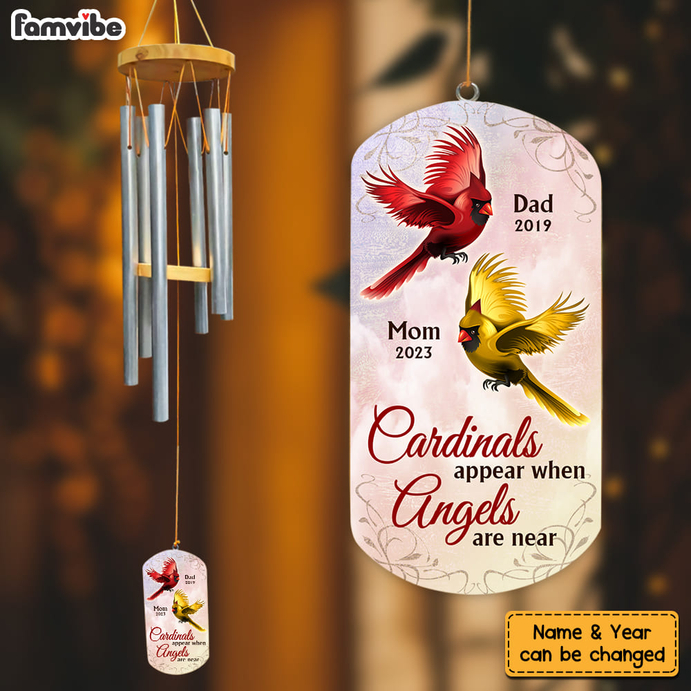 Personalized Gift For Mom Loss Dad Loss Memorial Cardinals Appear When Angels Are Near Wind Chimes 27432 Primary Mockup