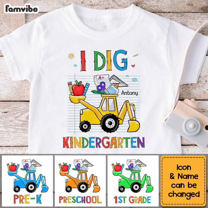 Personalized Back To School First Day Of School Gift For Grandson Truck Tractor I Dig Kid T Shirt 27443 1