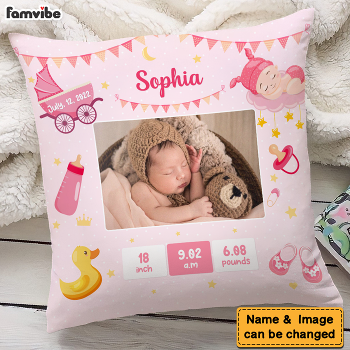 Personalized Newborn Baby Gift Cute Pattern Upload Photo Pillow 27446 1