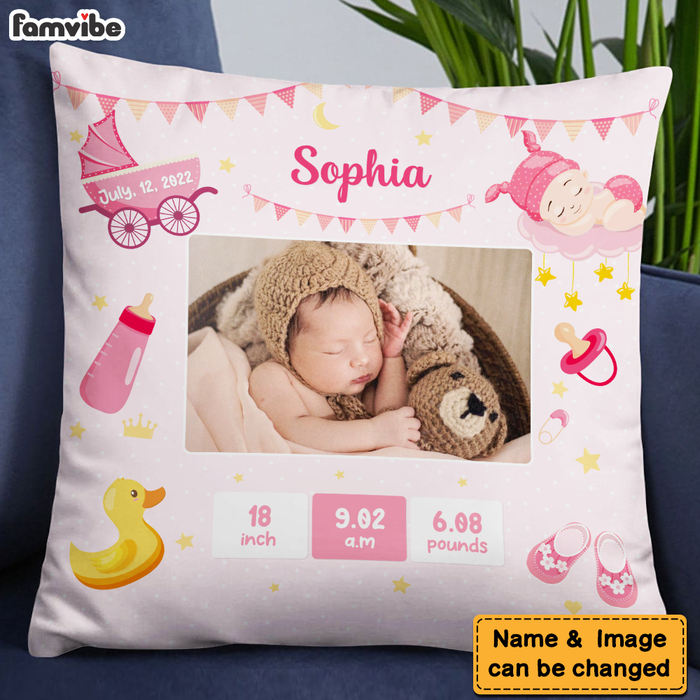 Personalized Newborn Baby Gift Cute Pattern Upload Photo Pillow 27446 1