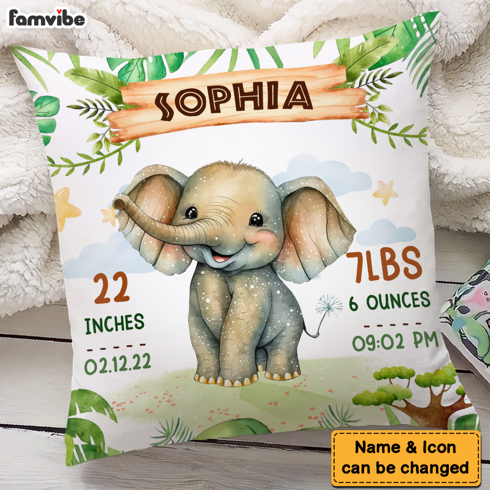 Personalized Gift For Baby Birth Annoucement Safari Animals Pillow 27452 Primary Mockup