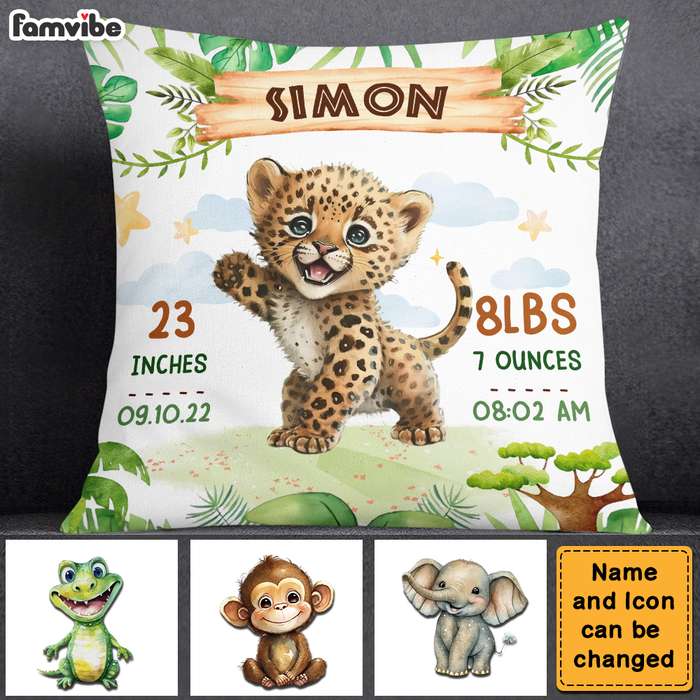 Personalized Gift For Baby Birth Annoucement Safari Animals Pillow 27452 1