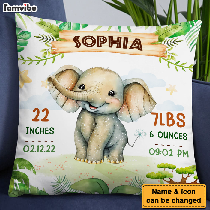 Personalized Gift For Baby Birth Annoucement Safari Animals Pillow 27452 1
