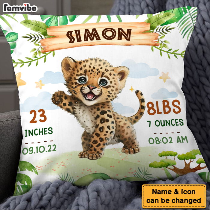 Personalized Gift For Baby Birth Annoucement Safari Animals Pillow 27452 1