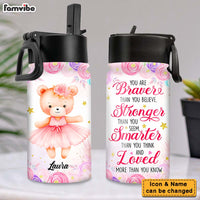 Personalized Gift For Granddaughter Bear Ballerina You Are Stronger Kids Water Bottle With Straw Lid 27458 thumb 1
