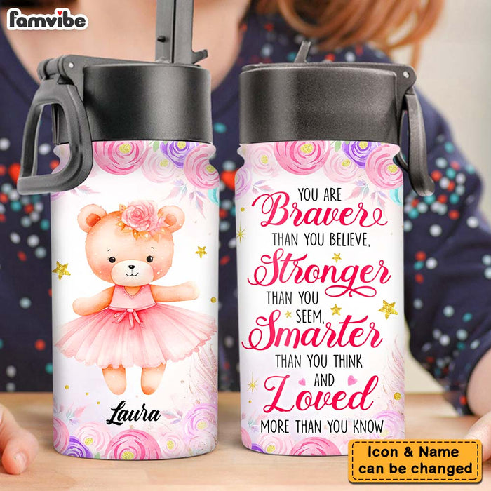 Personalized Gift For Granddaughter Bear Ballerina You Are Stronger Kids Water Bottle With Straw Lid 27458 1