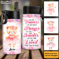 Personalized Gift For Granddaughter Bear Ballerina You Are Stronger Kids Water Bottle With Straw Lid 27458 thumb 1
