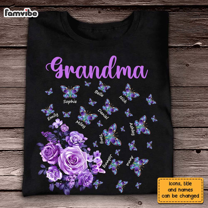 Personalized Gift For Grandma Purple Rose And Butterflies Shirt - Hoodie - Sweatshirt 27460 1