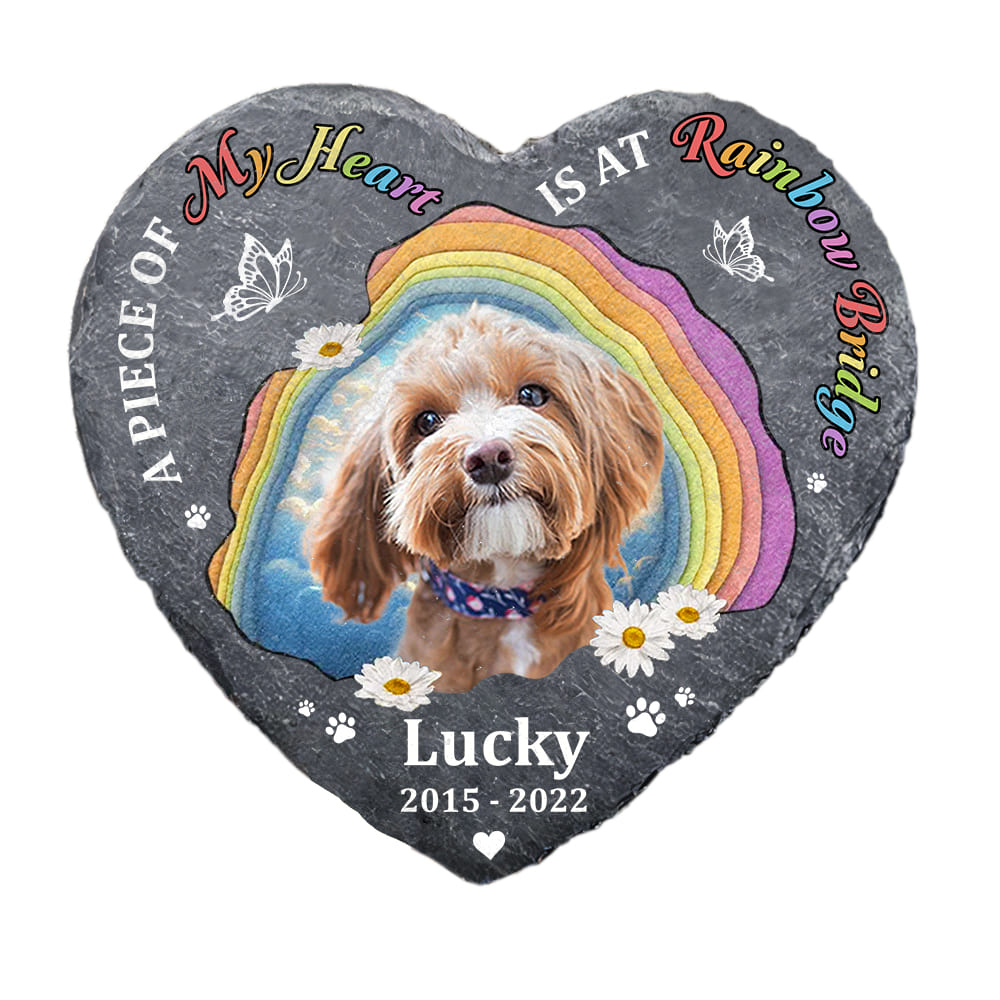 Personalized Pet Memorial A Piece Of My Heart Is At Rainbow Bridge Heart Memorial Stone 27464 Primary Mockup