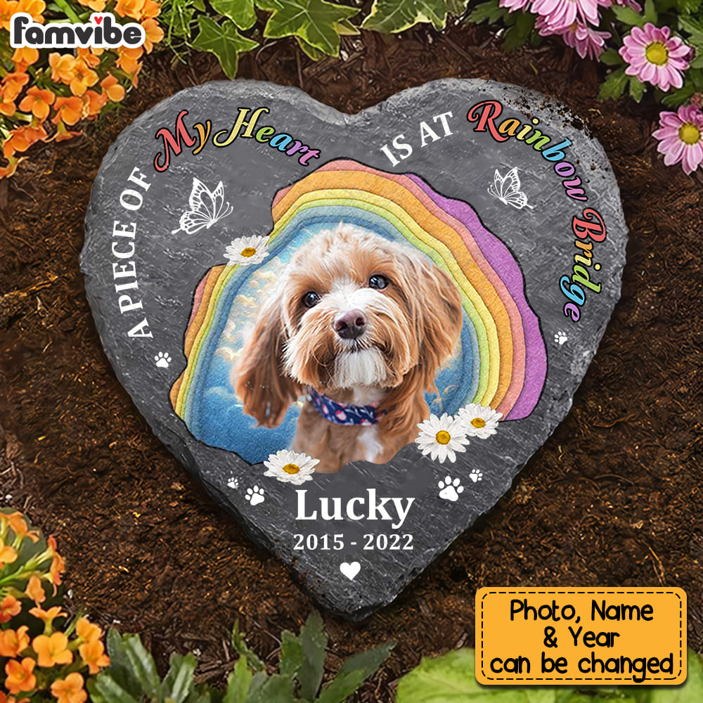 Personalized Pet Memorial A Piece Of My Heart Is At Rainbow Bridge Heart Memorial Stone 27464 Primary Mockup