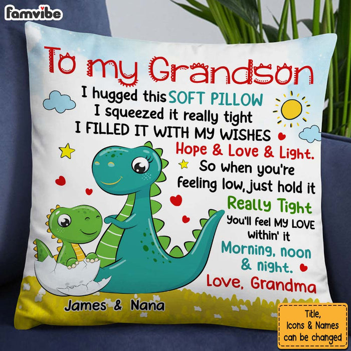 Personalized Gift For Grandson To My Grandson Cute Dino Pillow 27480 1