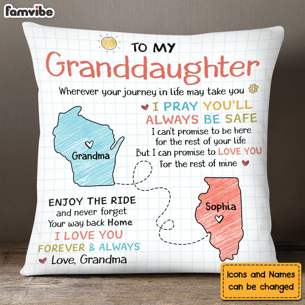 Personalized Gift For Granddaughter I Pray You'll Always Be Safe Long Distance Pillow 27486 Primary Mockup