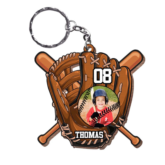 Personalized Gift For Grandson For Baseball Boy Upload Photo Wood Keychain 27515 1