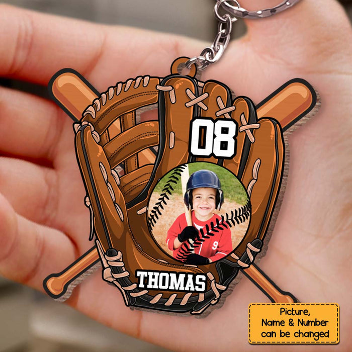 Personalized Gift For Grandson For Baseball Boy Upload Photo Wood Keychain 27515 1