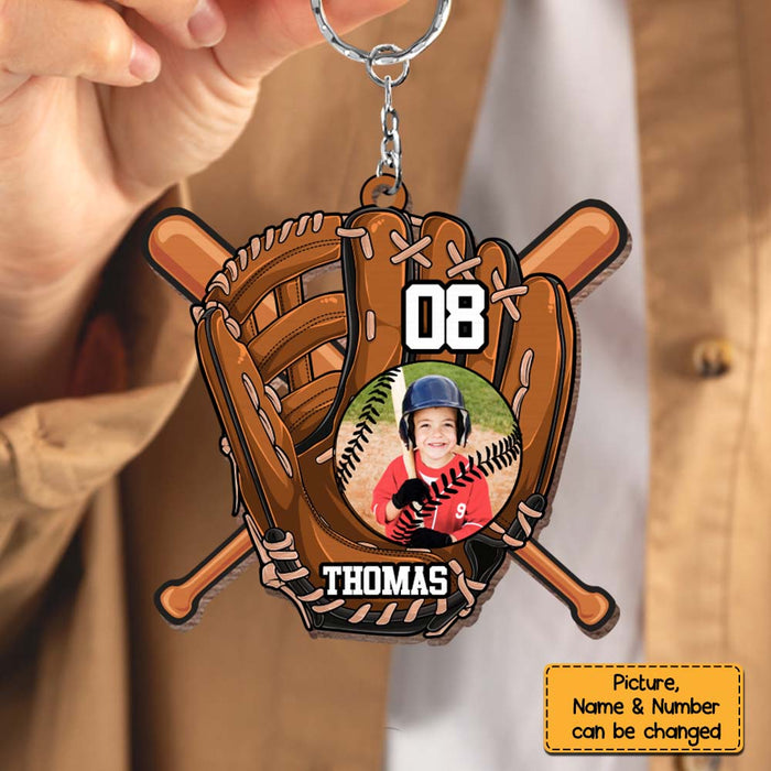 Personalized Gift For Grandson For Baseball Boy Upload Photo Wood Keychain 27515 1