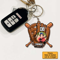 Personalized Gift For Grandson For Baseball Boy Upload Photo Wood Keychain 27515 thumb 1