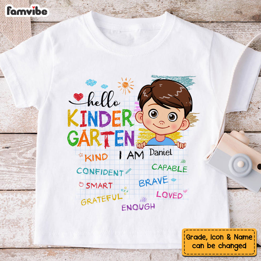 Personalized Back To School First Day Of School Gift For Grandson Affirmation I Am Kind Kid T Shirt 27516 Mockup White