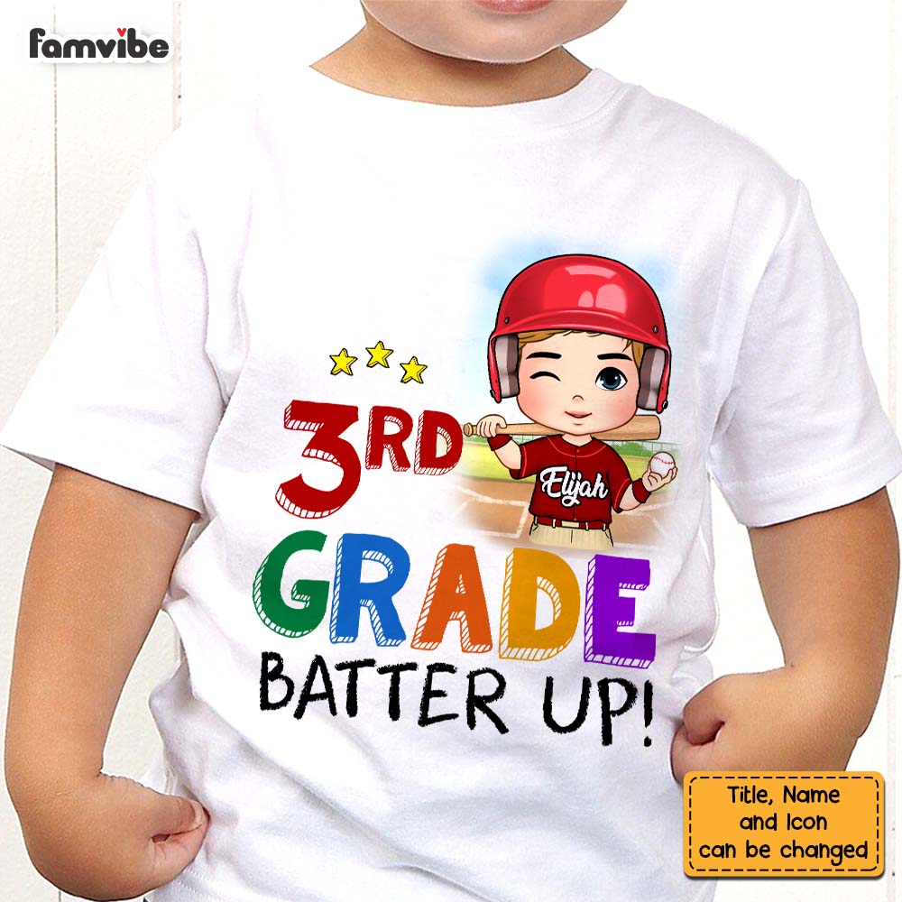 Personalized Back To School First Day Of School Gift For Grandson Batter Up Baseball Kid T Shirt 27520 Mockup White