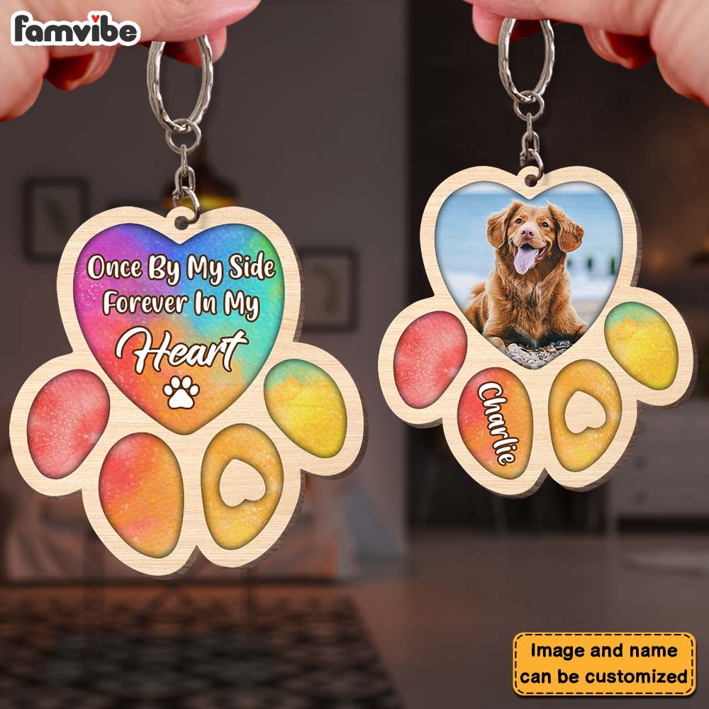 Personalized Dog Memorial Gift Once By My Side Forever In My Heart Wood Keychain 27544 Primary Mockup