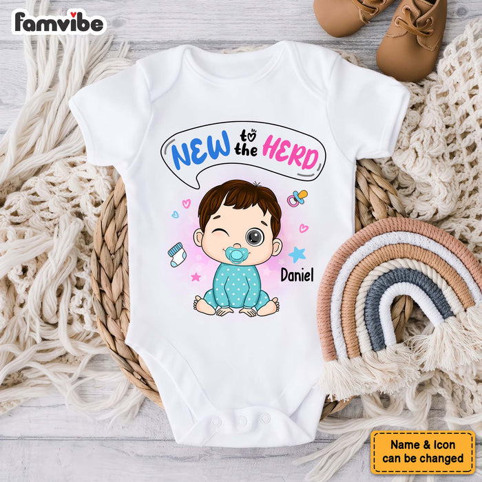 Personalized Gift For Newborn Baby New To The Herd Baby Onesie 27561 1