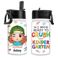 Personalized Gift For Grandson Ready To Crush Kindergarten Kids Water Bottle With Straw Lid 27249 27564 thumb 1
