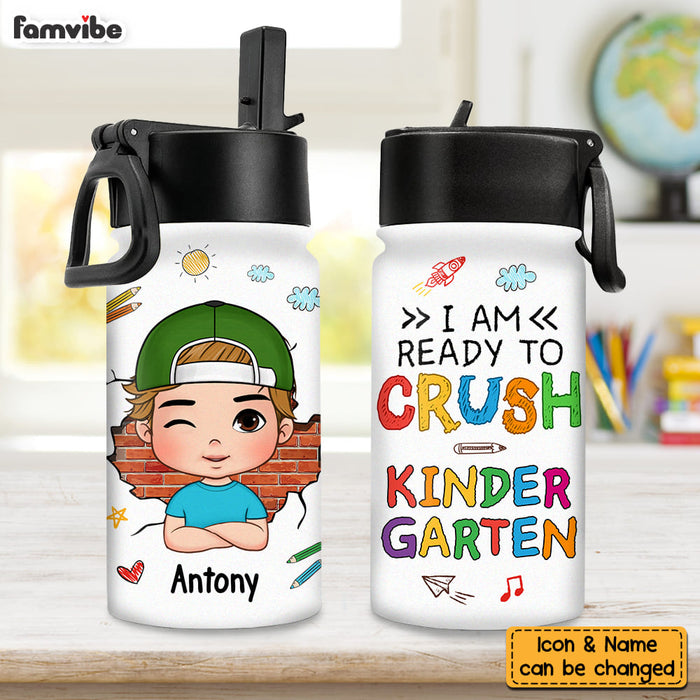 Personalized Gift For Grandson Ready To Crush Kindergarten Kids Water Bottle With Straw Lid 27249 27564 1