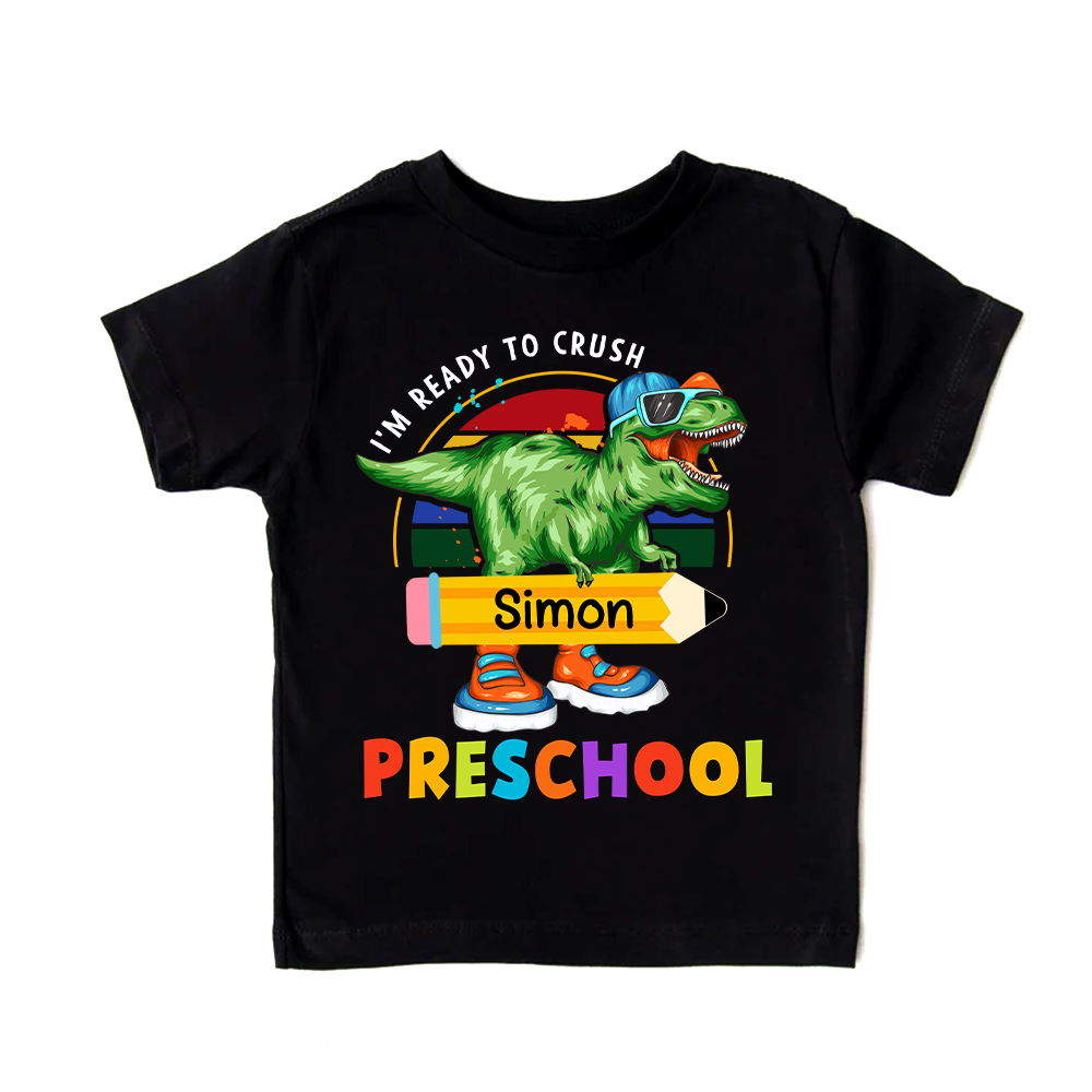 Personalized Back To School Gift For Grandson Dinosaur Kid T Shirt 27569 Mockup Black
