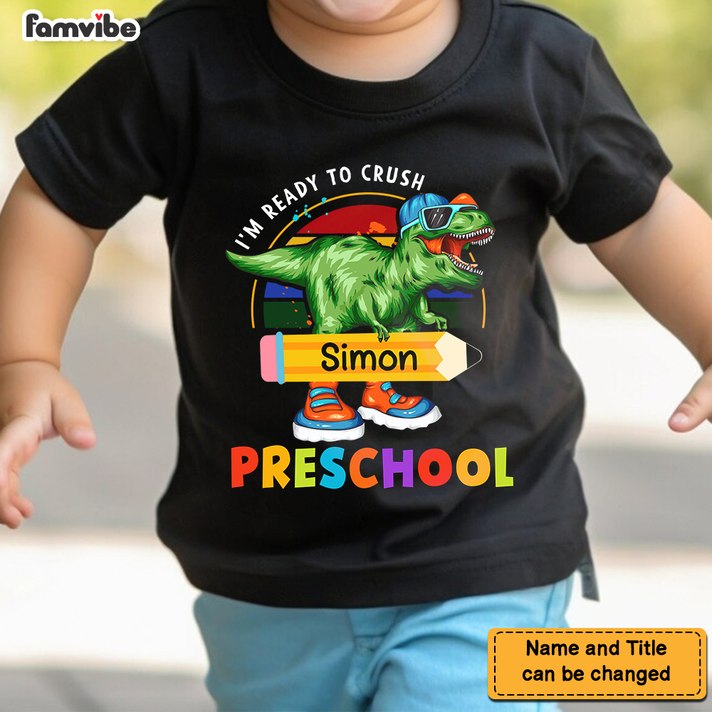 Personalized Back To School Gift For Grandson Dinosaur Kid T Shirt 27569 Mockup Black