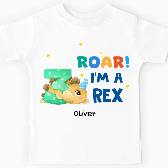 Personalized Birthday Gift For Grandson Cute Dino Roar I'm A Three Rex Kid T Shirt 27587 1
