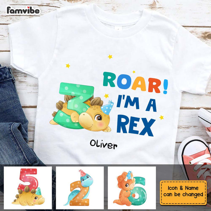 Personalized Birthday Gift For Grandson Cute Dino Roar I'm A Three Rex Kid T Shirt 27587 1