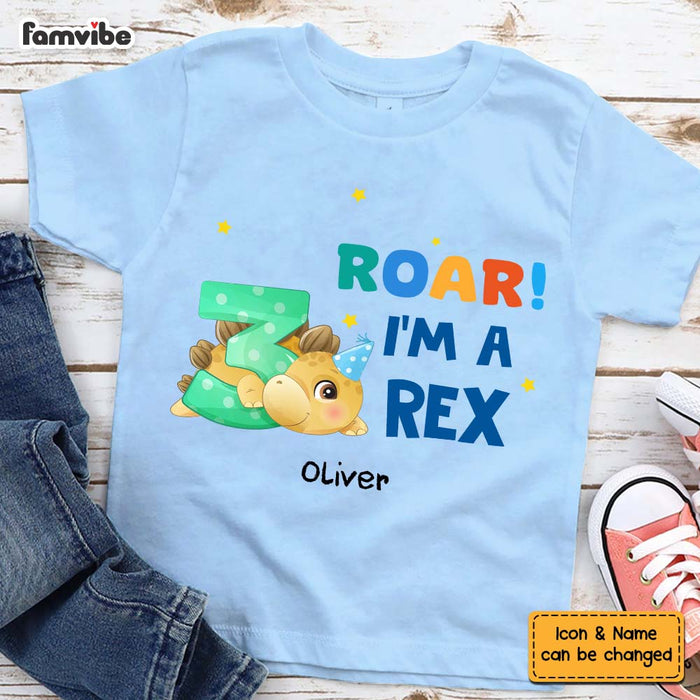 Personalized Birthday Gift For Grandson Cute Dino Roar I'm A Three Rex Kid T Shirt 27587 1