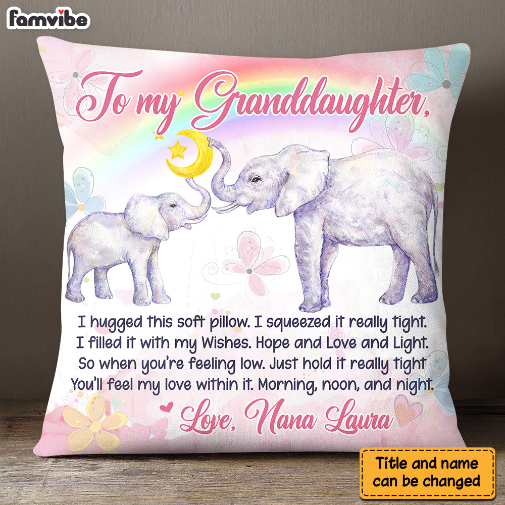 Personalized Gift For Granddaughter Elephant Rainbow Hug This Pillow 27598 Primary Mockup