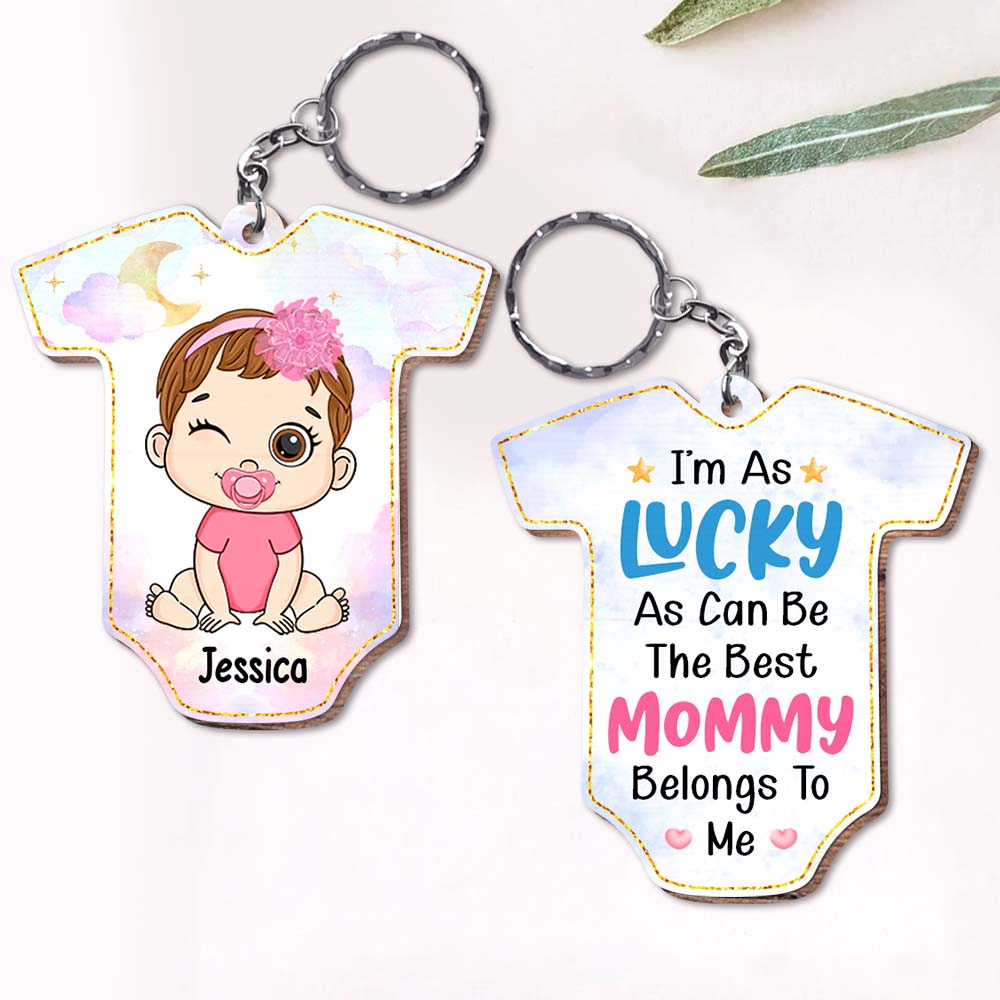Personalized Gift For Baby Newborn I'm As Lucky As Can Be Wood Keychain 27620 Primary Mockup