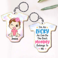 Personalized Gift For Baby Newborn I'm As Lucky As Can Be Wood Keychain 27620 thumb 1