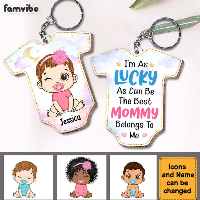 Personalized Gift For Baby Newborn I'm As Lucky As Can Be Wood Keychain 27620 1