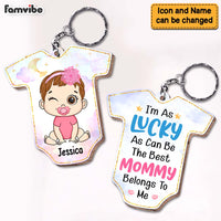 Personalized Gift For Baby Newborn I'm As Lucky As Can Be Wood Keychain 27620 thumb 1
