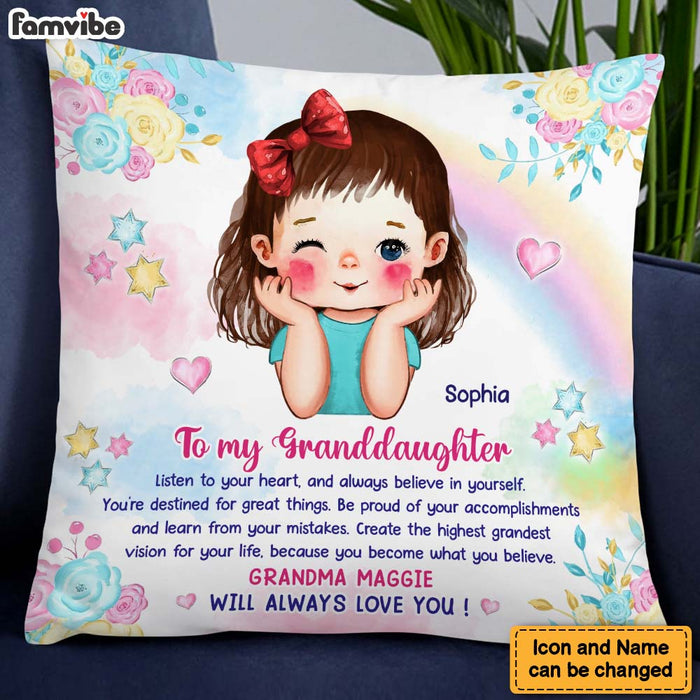 Personalized Gift For Granddaughter Watercolor Believe In Yourself Pillow 27625 1
