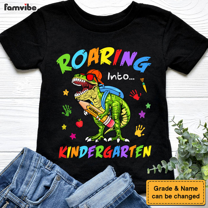 Personalized Back To School Gift For Grandson Roaring Dinosaur Kid T Shirt 27635 1