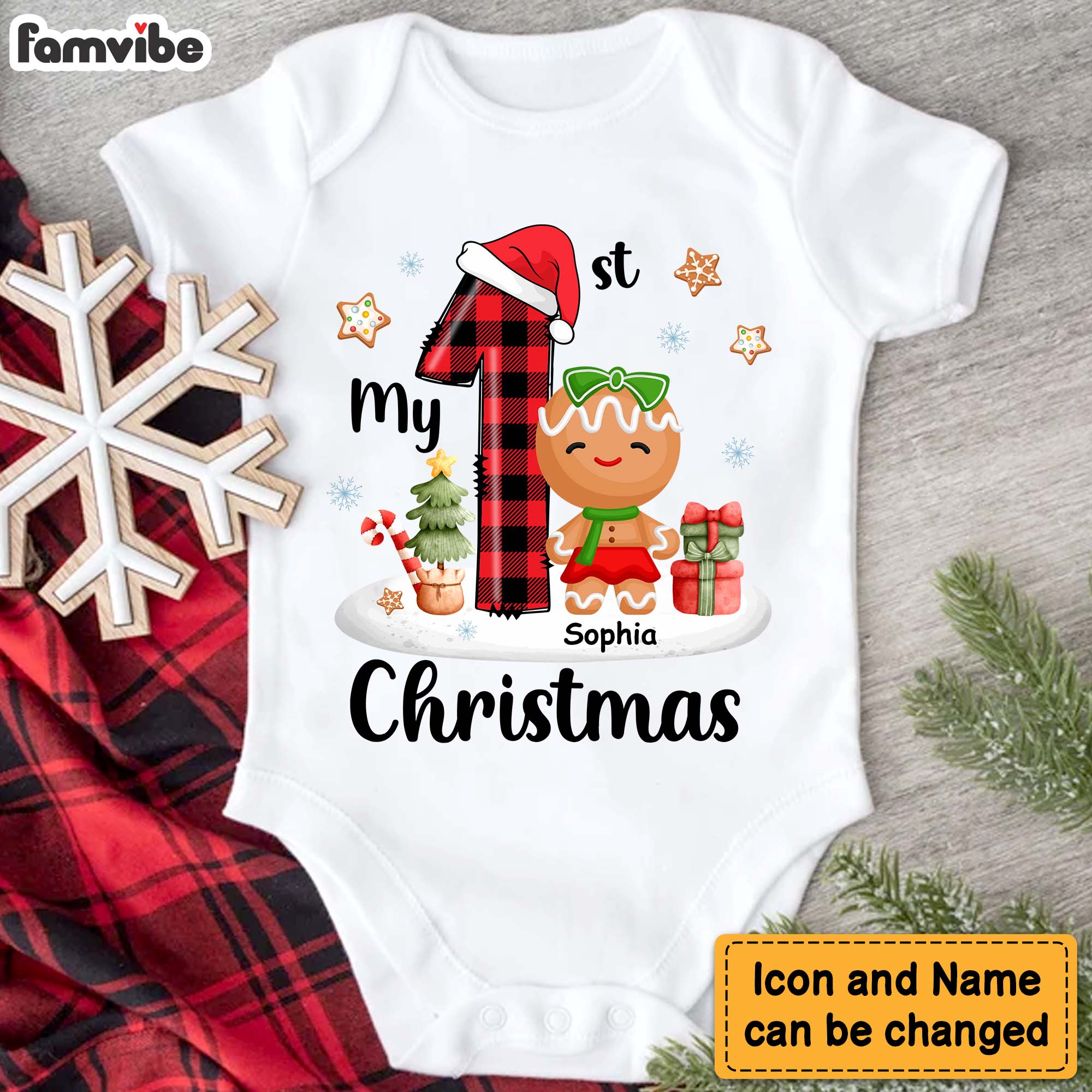 Personalized Gift For Baby Customizable First Christmas Cookies Baby Onesie 27687 Primary Mockup