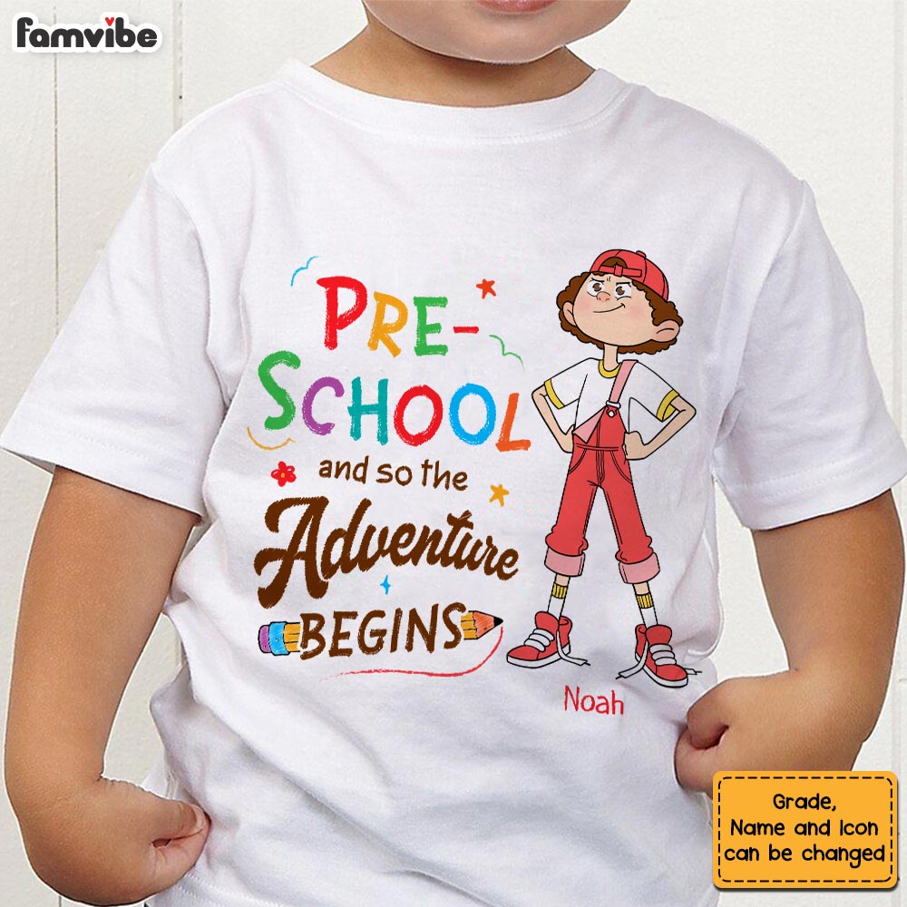 Personalized Back To School Gift For Grandson And So The Adventure Begins Kid T Shirt 27691 Mockup Black