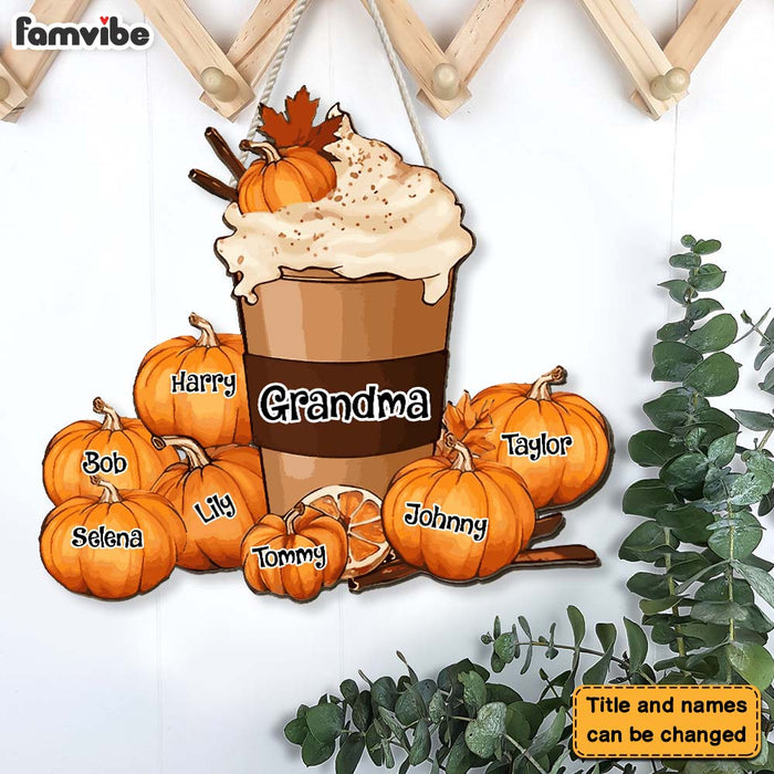 Personalized Autumn Fall Gift For Grandma Pumpkin Spice Latte Wood Sign 27693 1