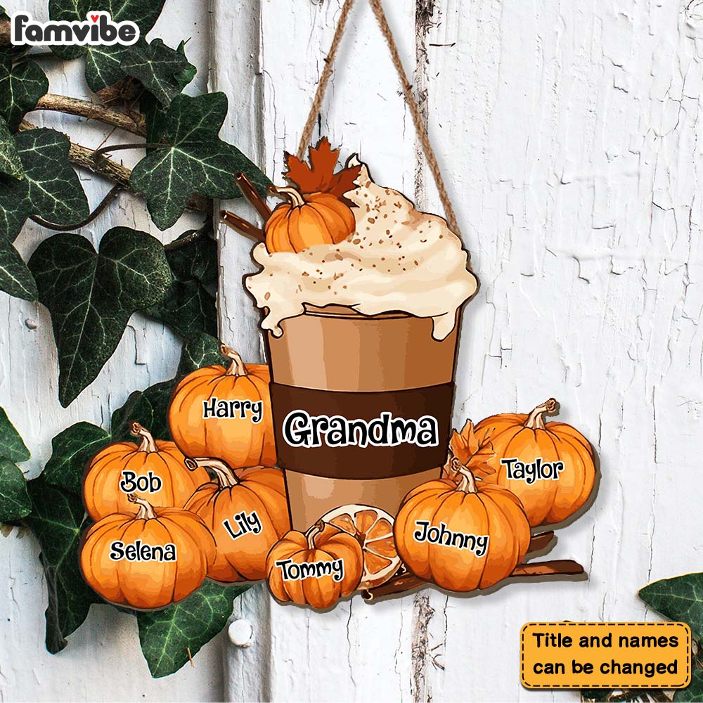 Personalized Autumn Fall Gift For Grandma Pumpkin Spice Latte Wood Sign 27693 Primary Mockup