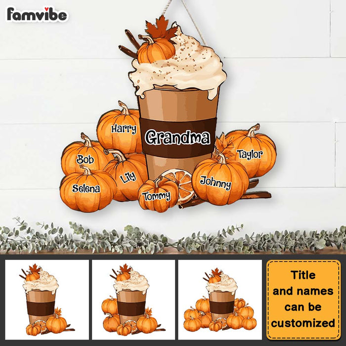 Personalized Autumn Fall Gift For Grandma Pumpkin Spice Latte Wood Sign 27693 1